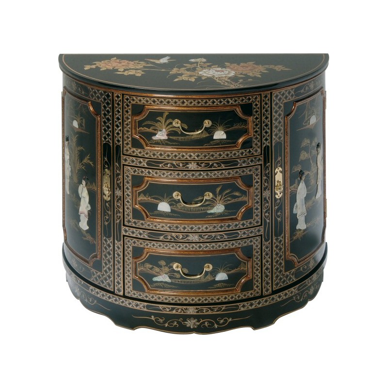 Commode chinoise laque noire incrustations nacre