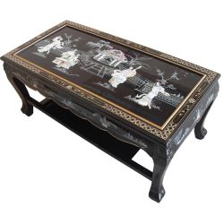 Table chinoise de salon laque noire avec incrustations de nacre