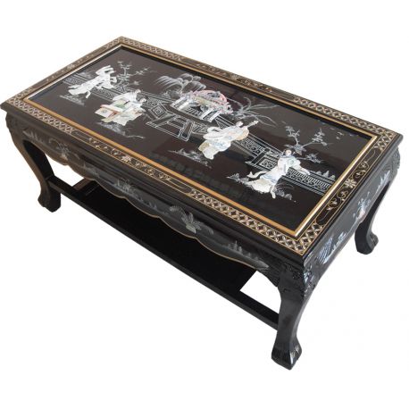 Living room Table black lacquer with inlay of mother-of-pearl