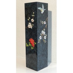 Porte parapluie chinois en bois laque noire motif fleurs et oiseaux