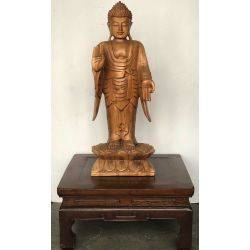 Statue de bouddha sur support bois 