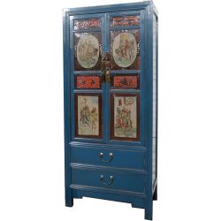 Armoire chinoise bleue portes peintes