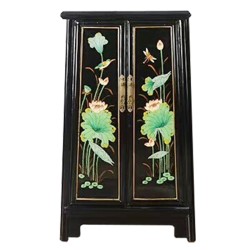 Armoire chinoise noire fleur de lotus