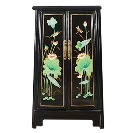 Armoire chinoise oblique noire fleur de lotus