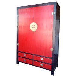 Grande armoire chinoise rouge et noire