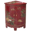 Meuble d'angle chinois rouge motifs paysages