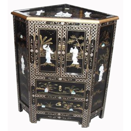 Meuble chinois d'angle noir incrusté de nacres