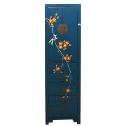 Armoire chinoise bleue fleurs et oiseau