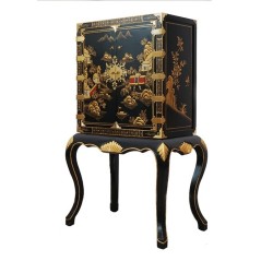 Armoire chinoise laque noire motifs paysages