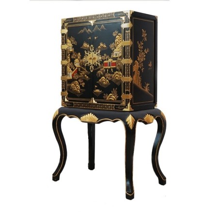 Armoire chinoise laque noire motifs paysages