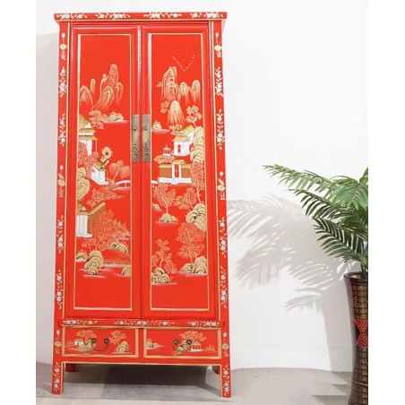 Armoire chinoise oblique laque rouge