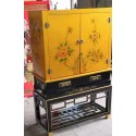Armoire chinoise laquée fleurs de pivoine avec tablette H120cm