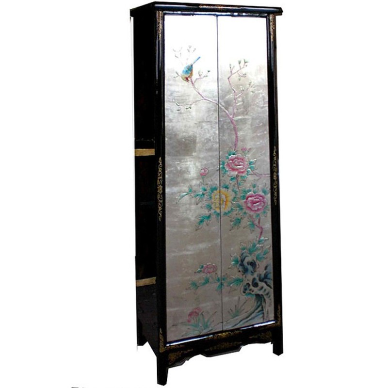 Armoire chinoise laquée argentée 2 portes H150cm