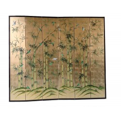 Paravent 6 panneaux laqués doré bambous- meuble chinois laqué