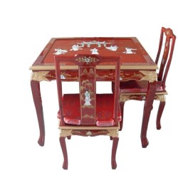 Table chinoise et 2 chaises laque rouge