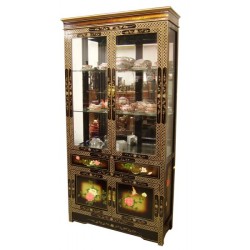 Vitrine chinoise laquée 2 portes avec miroir