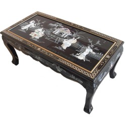 Table basse chinoise laque noire avec incrustations