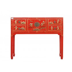 Console chinoise rouge peinte artisanalement