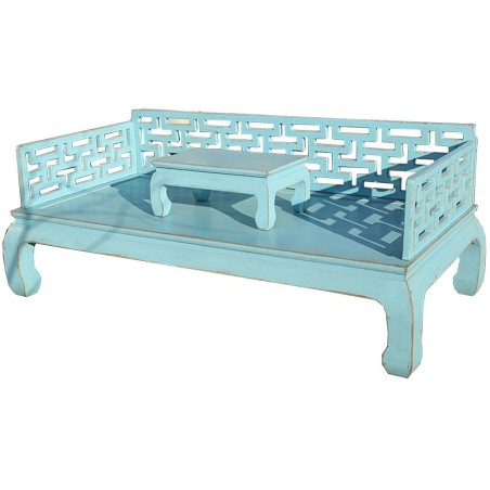 Sofa chinois bleu avec table basse - Commandable sur mesure