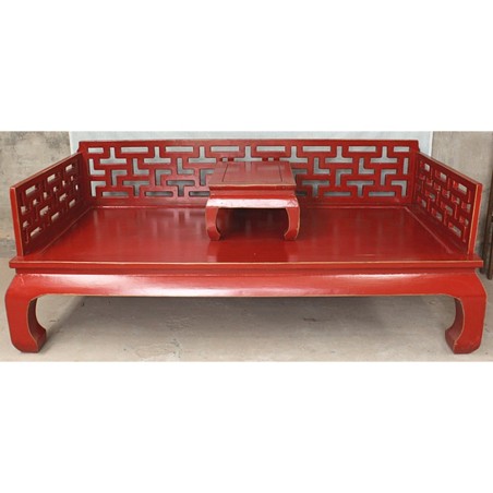 Sofa chinois rouge avec tablette - Commandable sur mesure