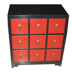 Commode chinoise rouge et noire 9 tiroirs