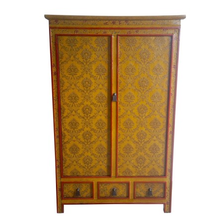 Armoire tibétaine jaune motifs floraux