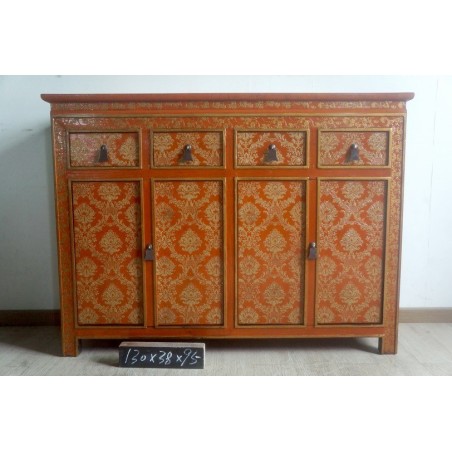 Buffet tibétain rouge motifs floraux 