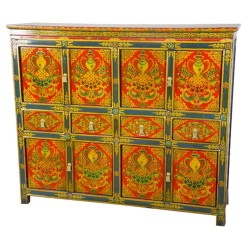 Bahut tibétain 8 tiroirs et 4 portes motifs fleurs