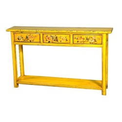 Console tibétaine jaune 3 tiroirs