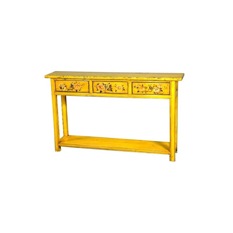 Console tibétaine jaune 3 tiroirs