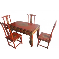 Table tibétaine 130x70cm et 4 chaises en bonnet de lettré