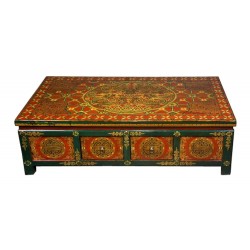 Table basse tibétaine 8T verte et rouge motifs floraux