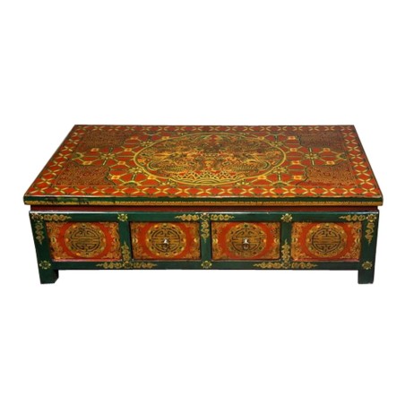 Table basse tibétaine motifs floraux