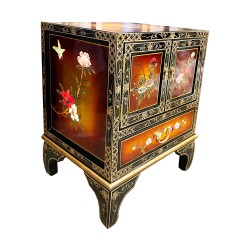 Bedside cabinet chinese lacquer gold brown