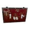 Tableau chinois rouge personnages en incrusté de nacres