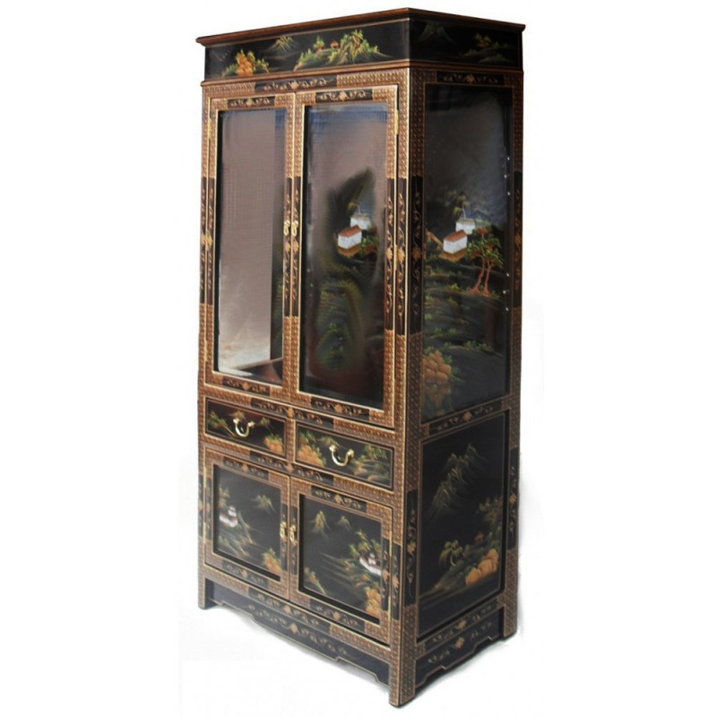 Vitrine chinoise motif paysages Vitrine chinoise motif paysages