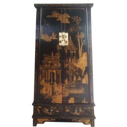 Armoire chinoise oblique noire peinte