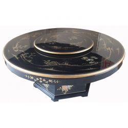 Table chinoise laque noire avec plateau tournant