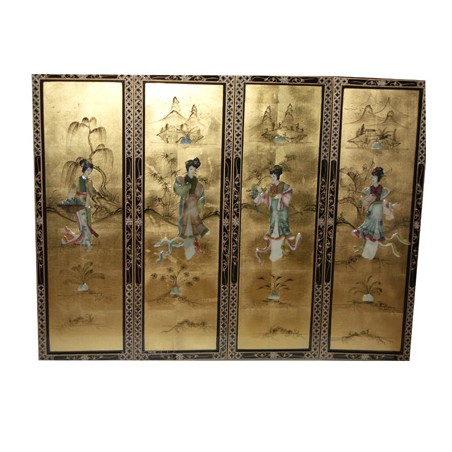 Set de quatre tableaux laqués