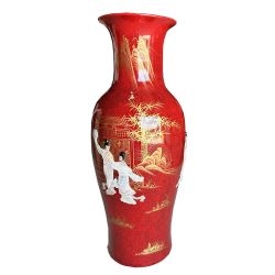 Grand vase chinois rouge incrusté de nacres