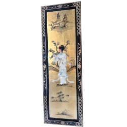 Tableau laque dorée avec incrustation de nacre