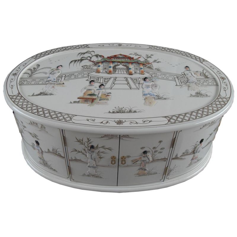 Table basse chinoise laque blanche avec incrustations de nacre Table basse chinoise laque blanche avec incrustations de nacre
