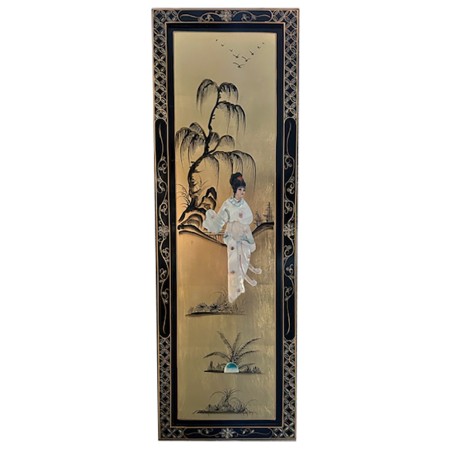 Tableau laque dorée avec incrustation de nacre