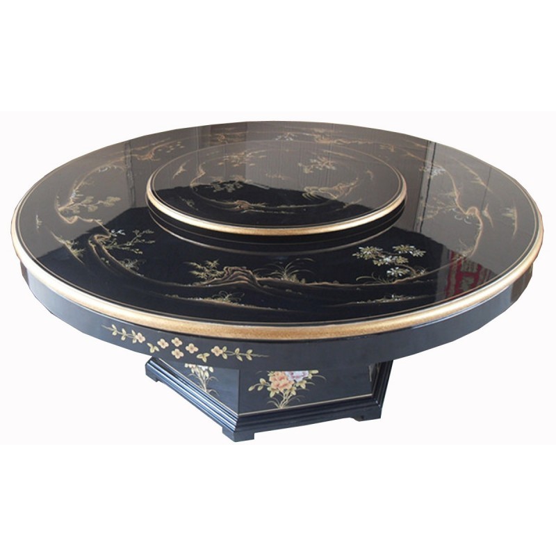 Table chinoise laque noire avec plateau tournant Table chinoise laque noire avec plateau tournant