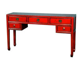Bureau chinois ou console rouge 5 tiroirs