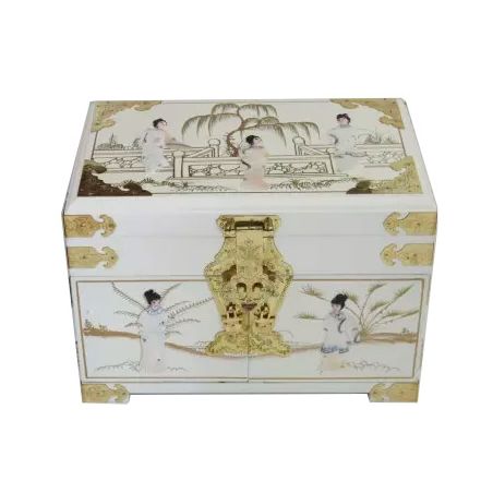 Boîte à bijoux chinoise laquée blanche