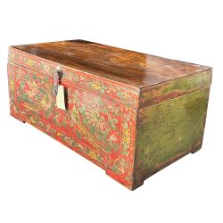 Coffre tibétain ancien des oiseaux de paradis