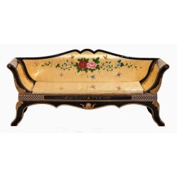 Sofa laqué chinois motifs fleurs et oiseaux