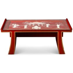 Table de salon laquée rouge avec incrustations de nacre