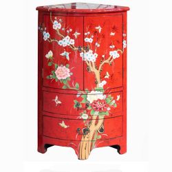 Meuble d'angle laque rouge motifs au choix